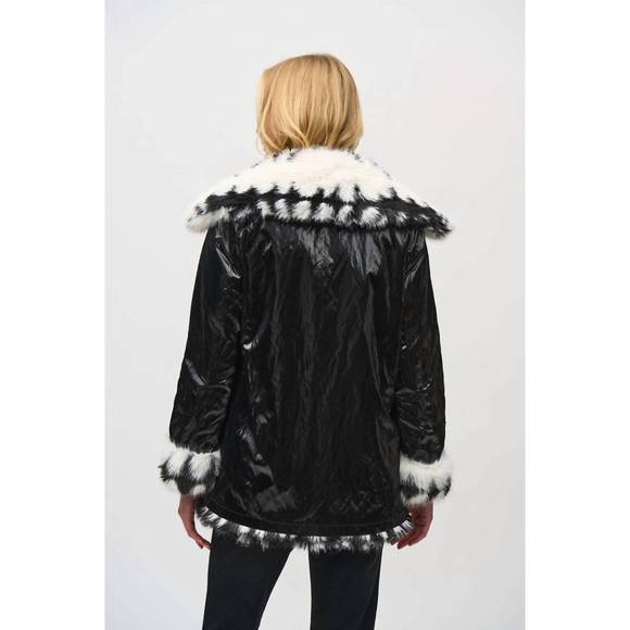 NEW JOSEPH RIBKOFF reversible faux fur coat in vanilla/black - Picture 5 of 6